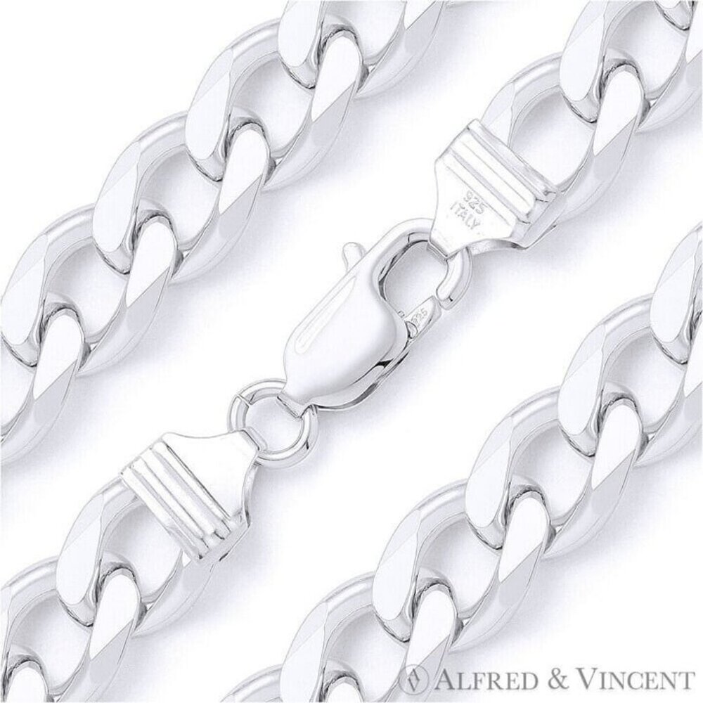 14mm Cuban / Curb Link Italian Chain Necklace in Solid .925 Sterling Silver 26"